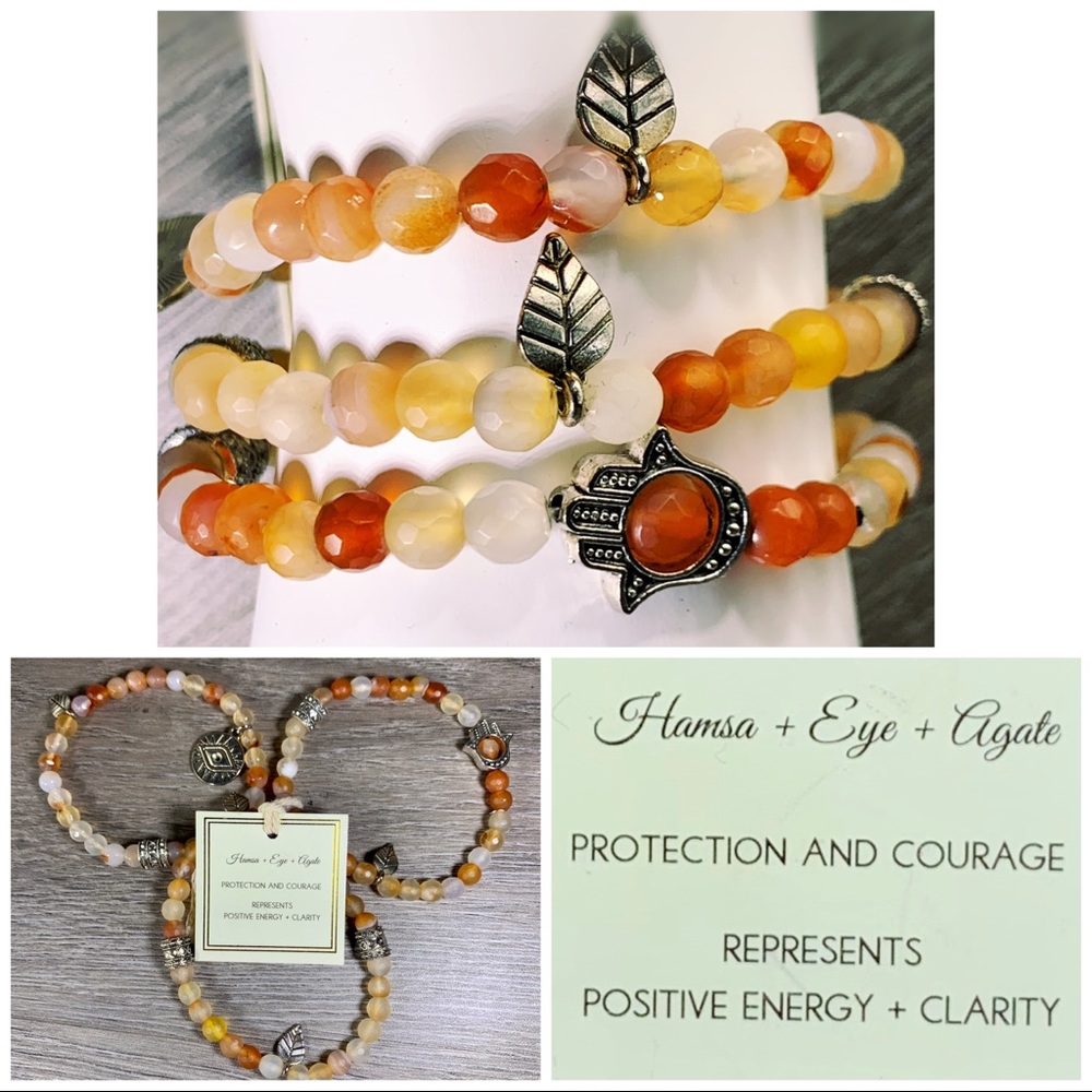 Hamsa+Eye+Agate‎ Multi layer Bracelet